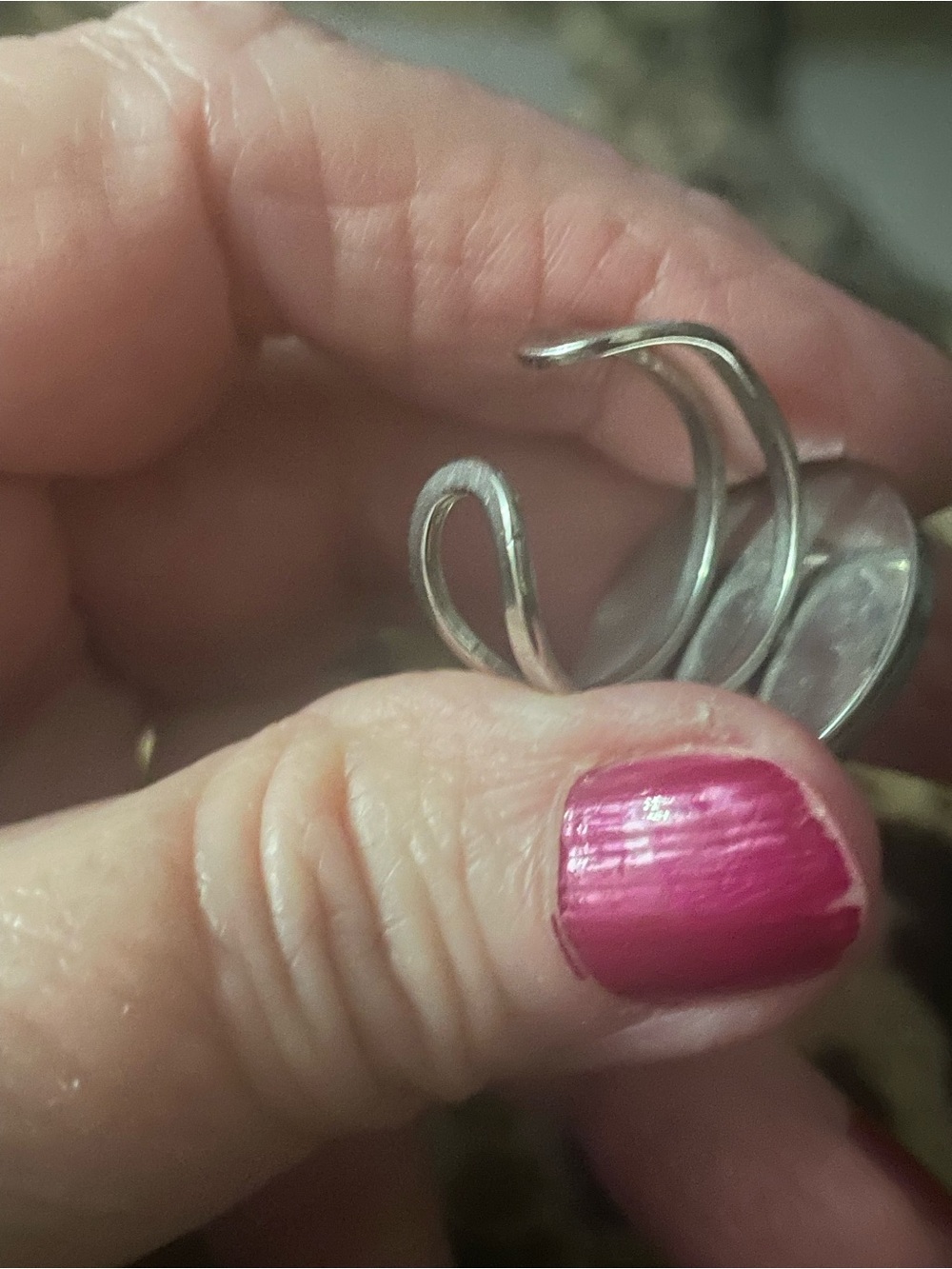 V -Silver-Tone Medallion Ring with Black Enamel - Picture 2 of 3